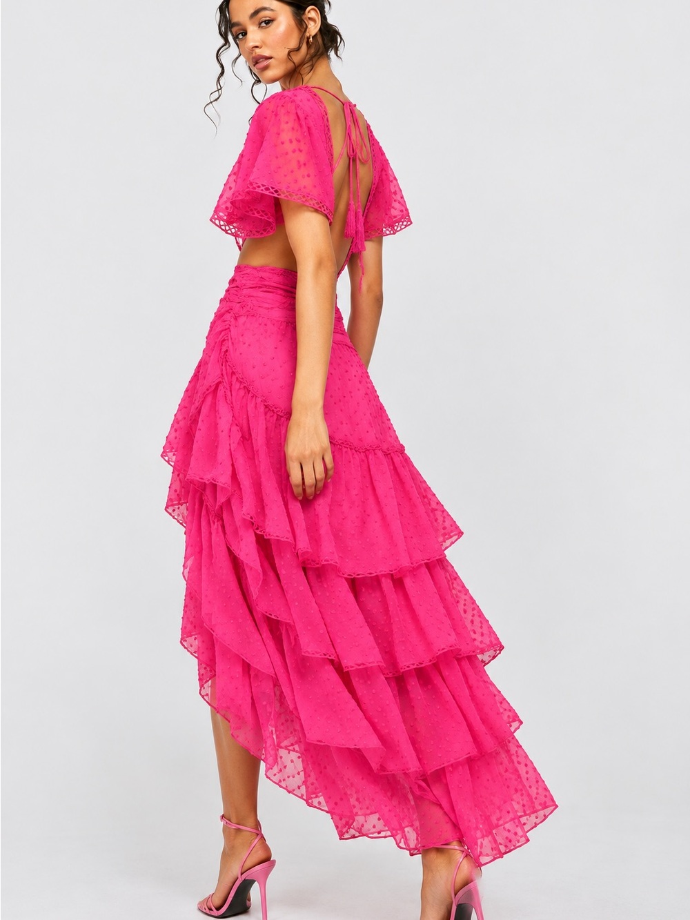 Fuchsia Ruffled V-Neck Maxi Dress - Picture 2 of 7